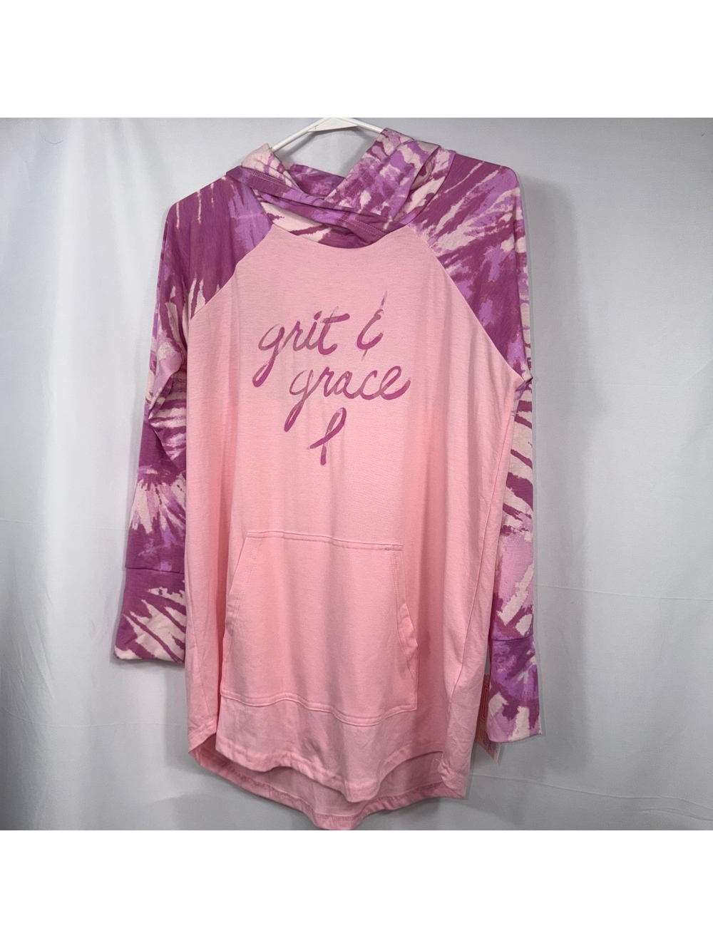 LuLaRoe Grit & Grace Pink Tie Dye Hoodie Top M NWT